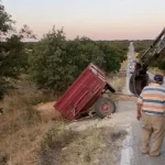 Keşan-Enez yolunda buğday yüklü traktör devrildi!